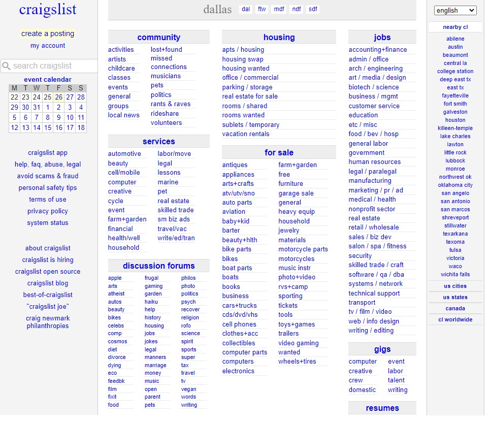Craigslist, le site de petites annonces généralistes aux États-Unis